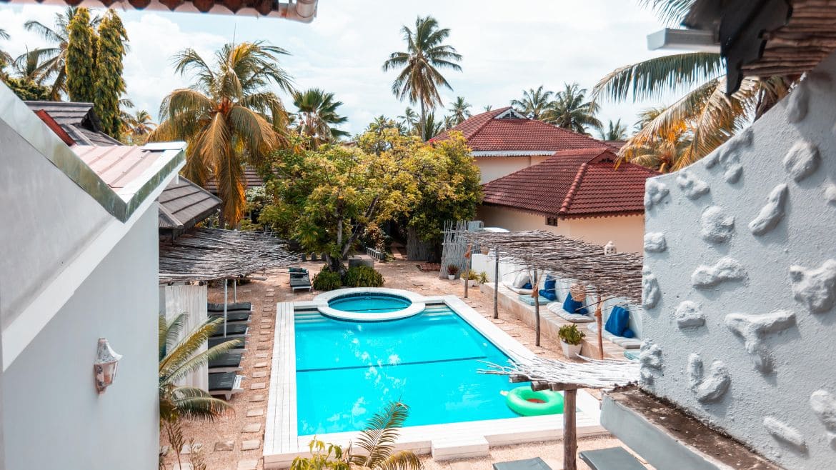 Sansibar: Vom Loft aus Blick auf die Poolanlage Sansibar: Vom Loft aus Blick auf die Poolanlage
