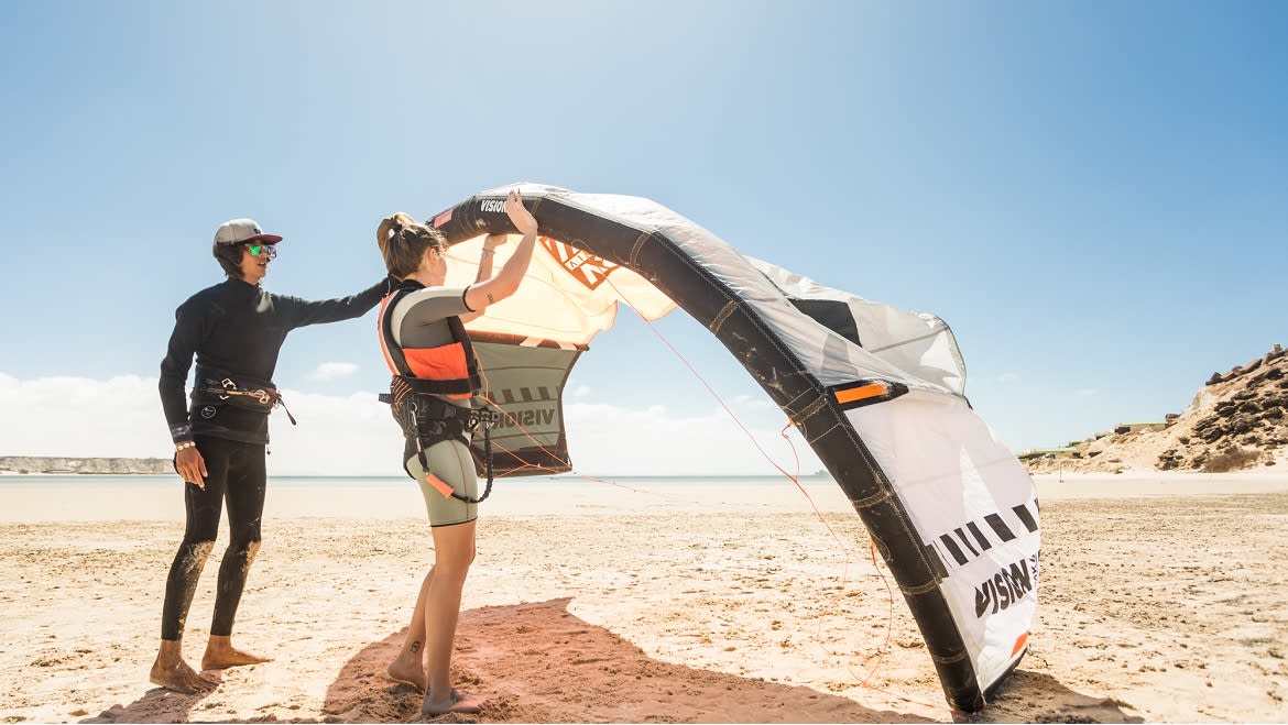 Dakhla: Kitestart an Land üben Dakhla: Kitestart an Land üben