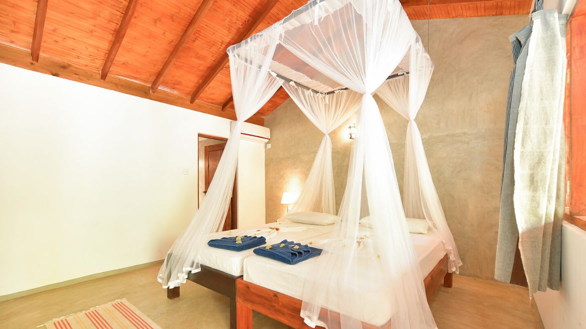 Kalpitiya: Die Doppelzimmer sind auch mit Twin-Betten möglich Kalpitiya: Die Doppelzimmer sind auch mit Twin-Betten möglich