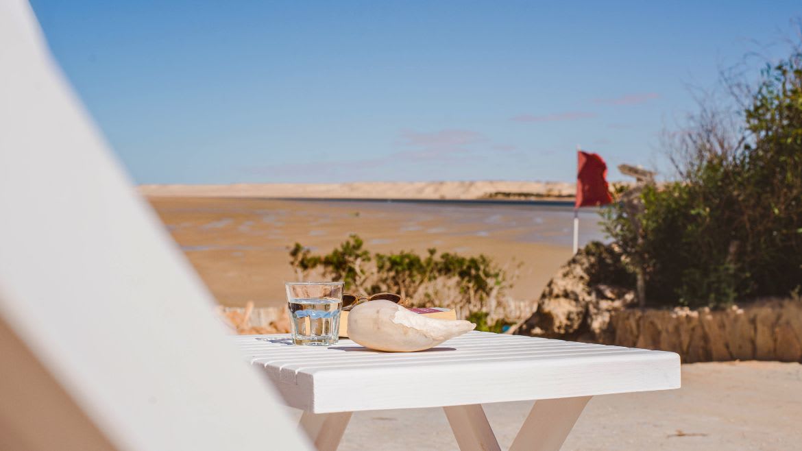 Dakhla: Kleine eigene Terrasse der Premium Bungalows Dakhla: Kleine eigene Terrasse der Premium Bungalows